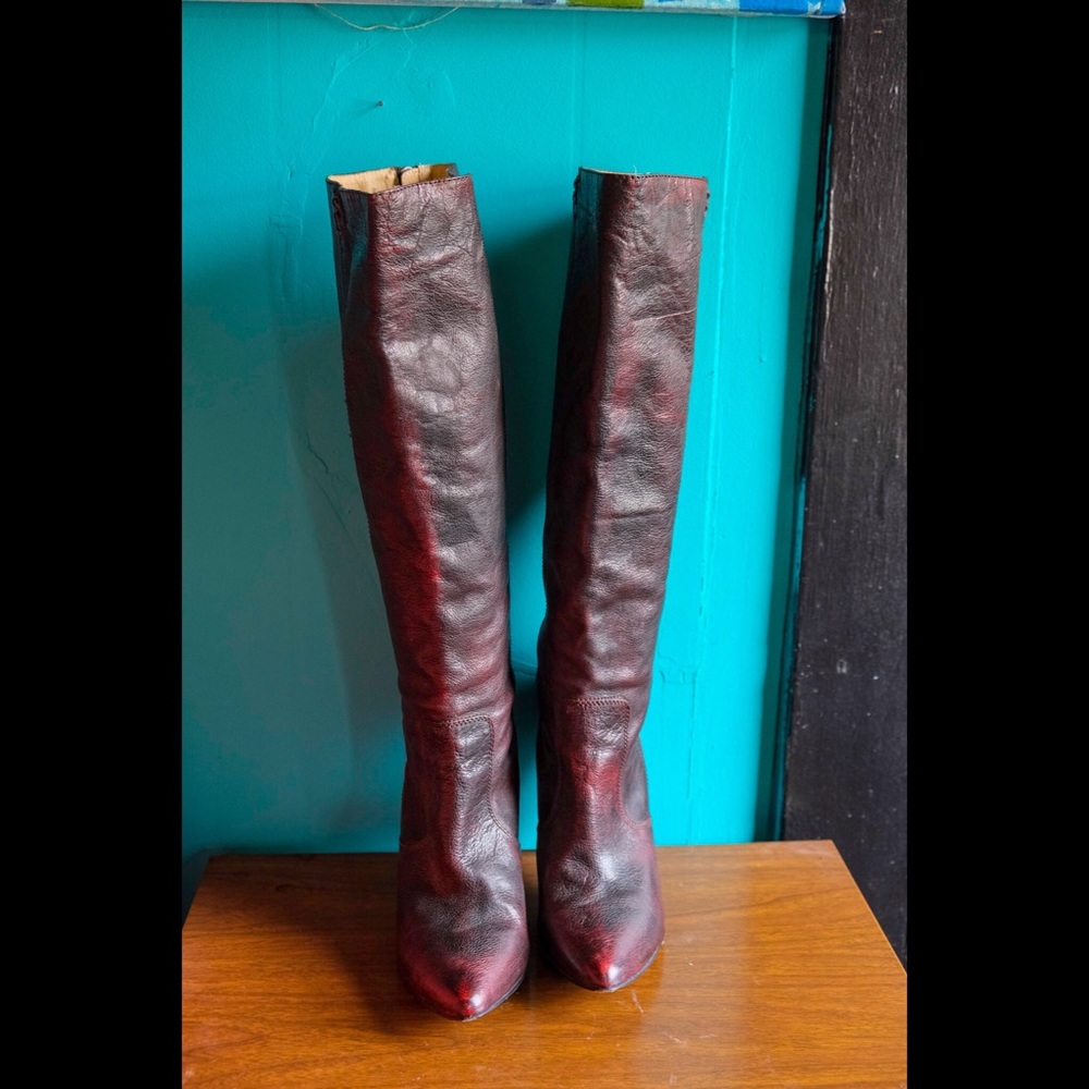 Frye Regina tall zip boots in burnt red leather